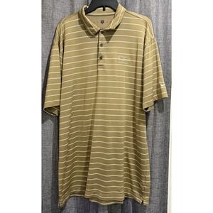 Nike Golf‎ Mens XXL Polo Shirt Tan Stripes Swoosh on Short Sleeve The Legend